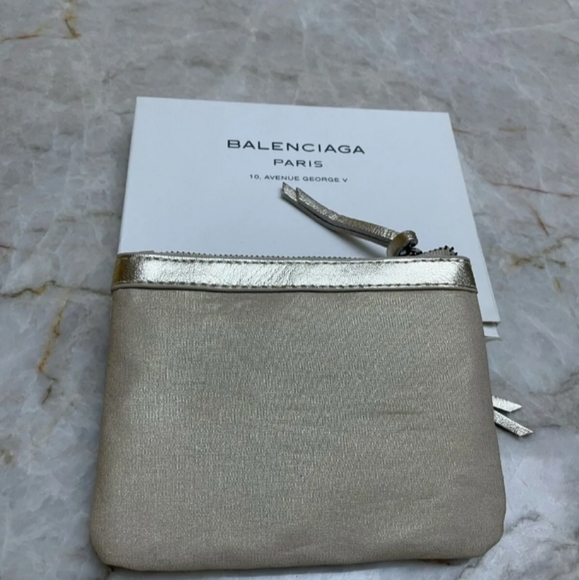 Balenciaga Paris Gold Leather Trim Card Coin Zip Holder Wallet - Picture 3 of 9
